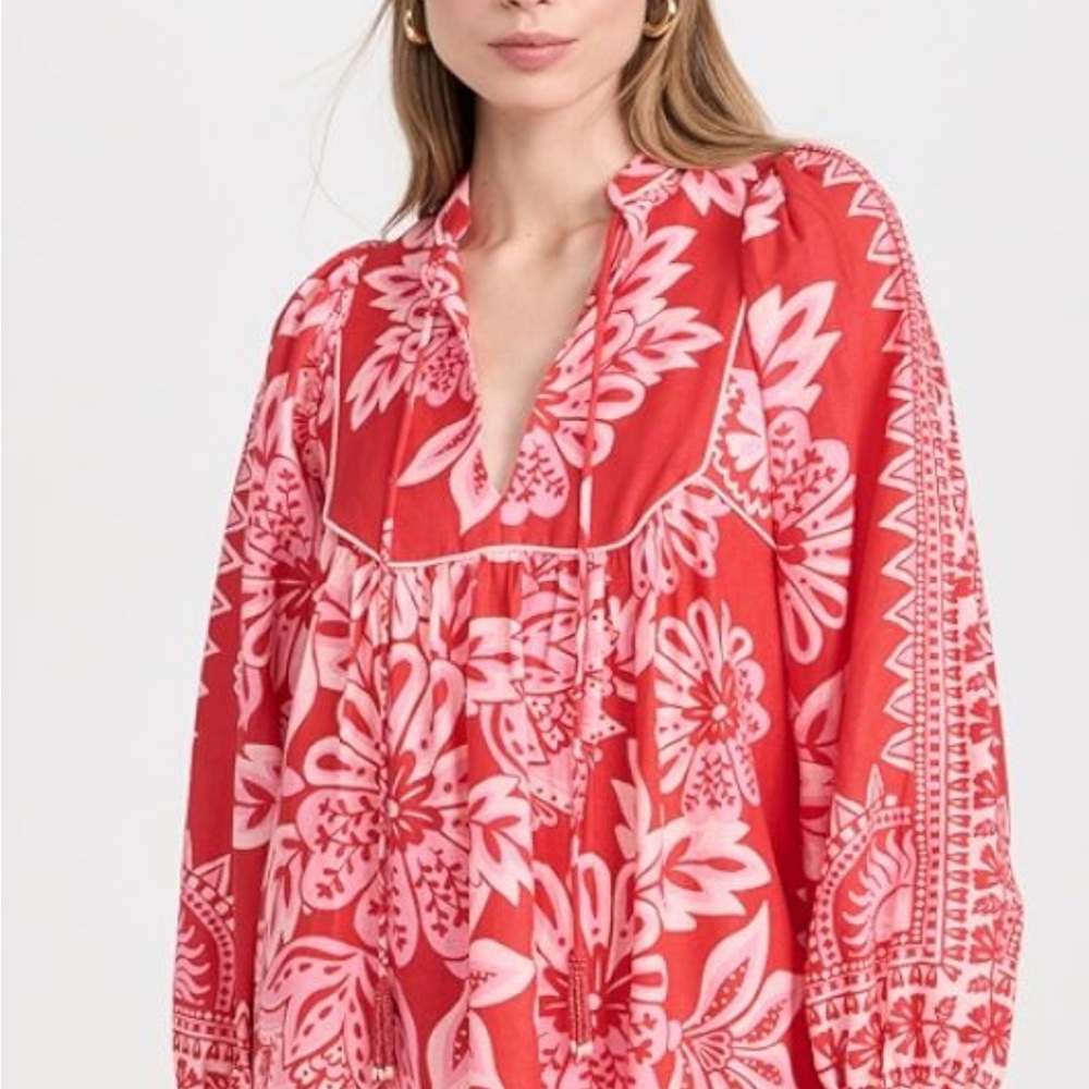 FARM Rio Red and Pink Floral Dress. Like new!